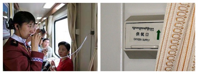 Oxygen tubes can reach every berth of the Tibet Train.