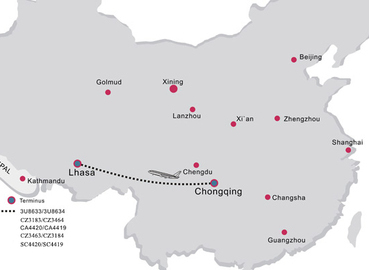 There're 10~13 direct flights from Chongqing to Tibet everyday.