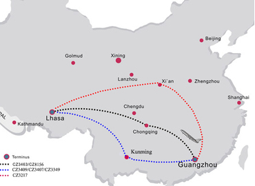 There's only one direct flight from Guangzhou to Tibet currently.
