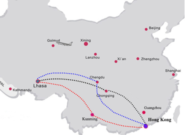 There's no direct flight between
                                            Tibet and Hongkong. You can fly to
                                            Chengdu, Guangzhou, or Xining then
                                            transfer to Tibet.