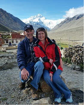 Happy couple at Rongbuk Monastery, where's the best position to take photos with the background of Mt. Everest.