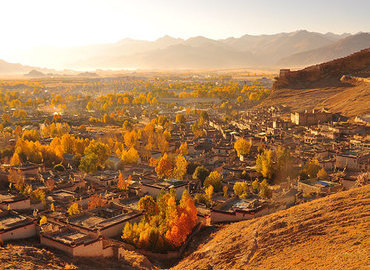 Tibet in autumn is glowing with golden yellow.