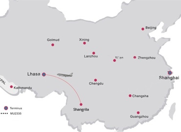 See the flight route from Shangri-la to Lhasa.