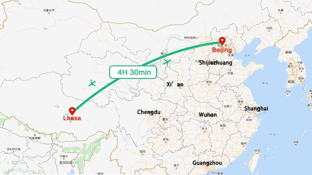Beijing to Lhasa flight route