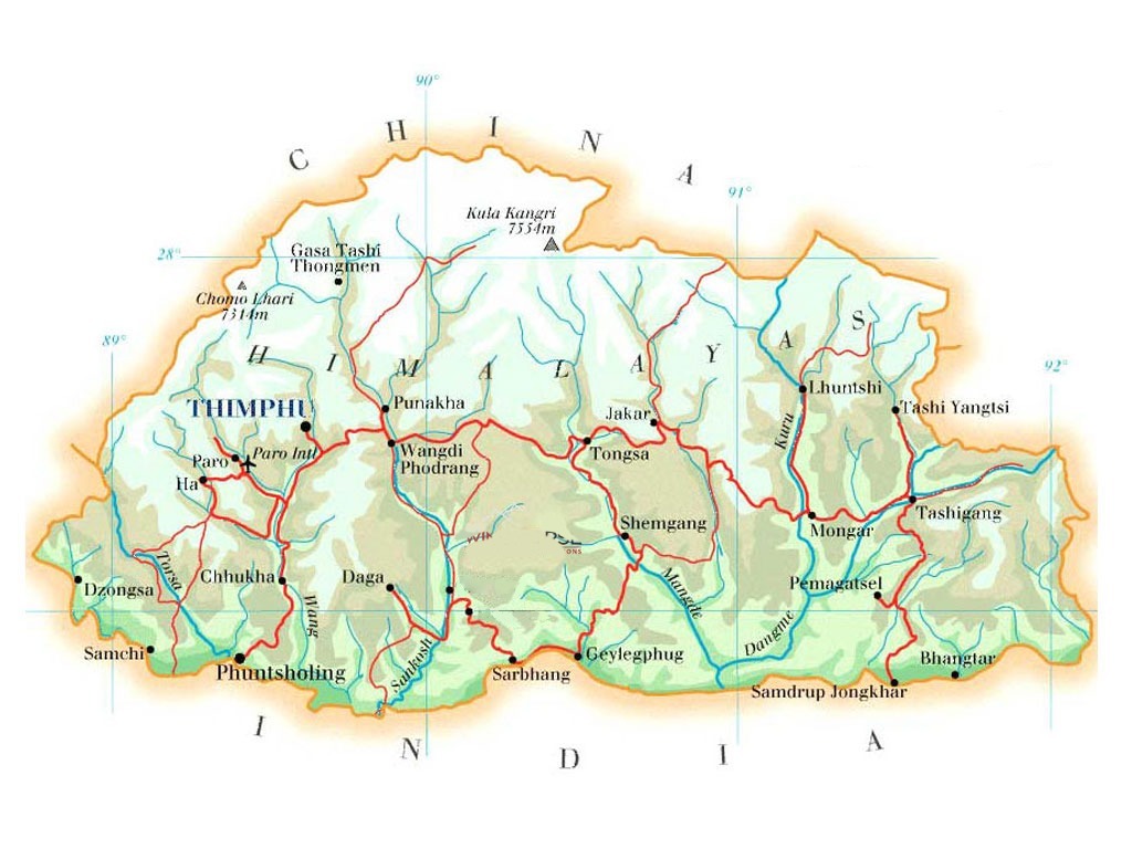 Bhutan region map