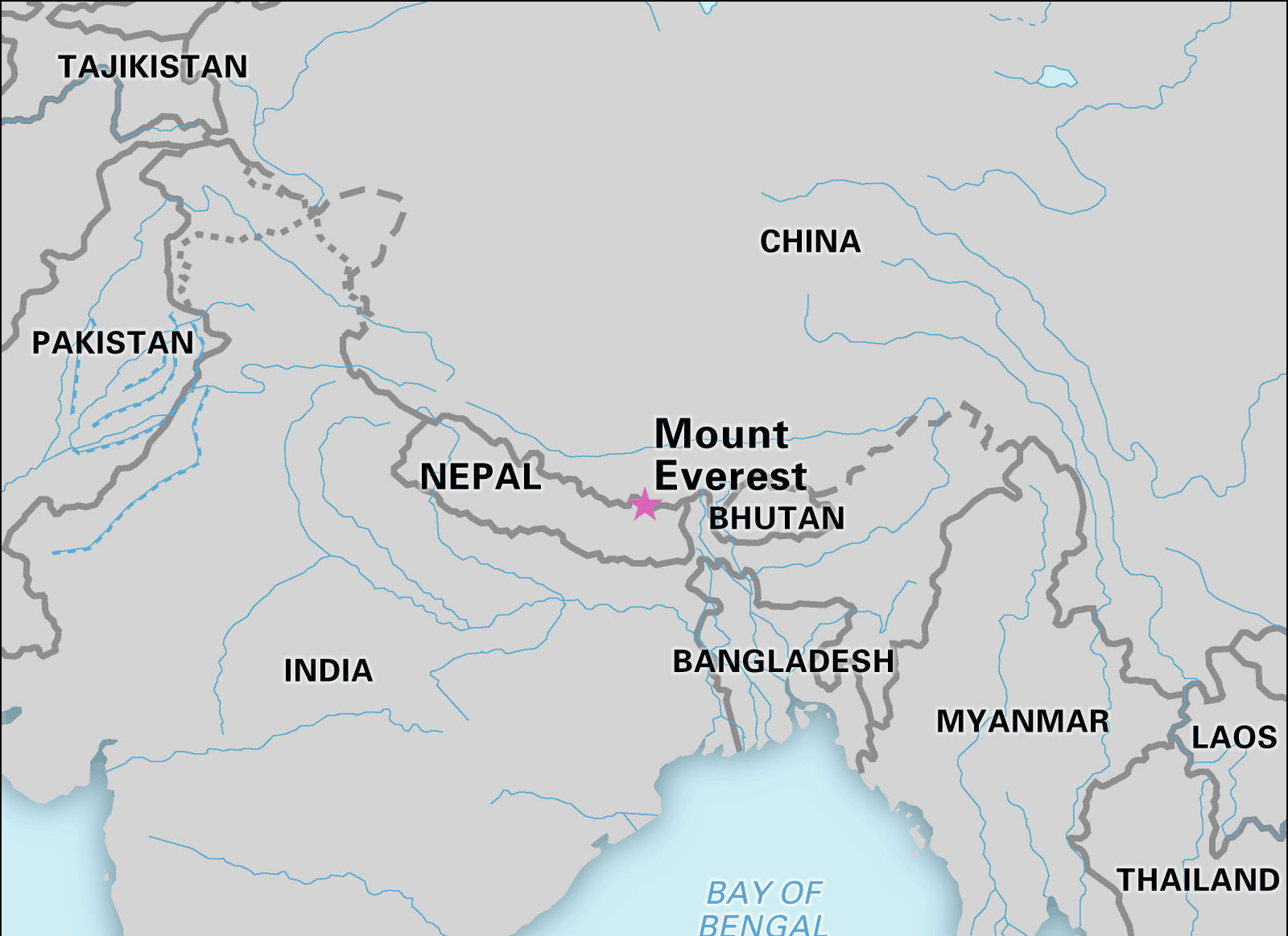 Map of Mount Everest in the world