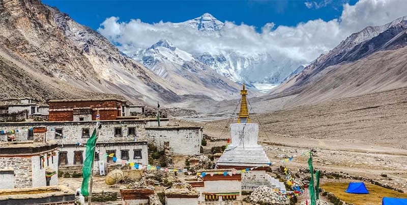 Far view of Mt.Everest from the Rongbuk Monastery.
