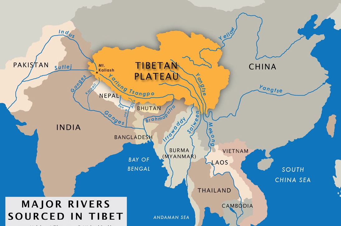Major rivers resourced from Tibetan plateau.