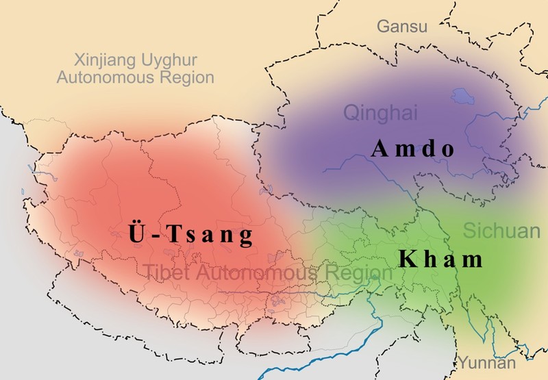 The location of Ü-Tsang,  Kham, Amdo