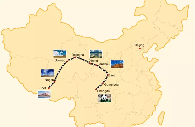 Train route map from Chengdu to Lhasa.