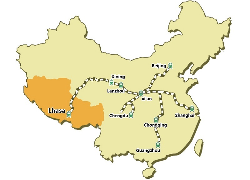 Map of Qinghai Tibet Railway lines