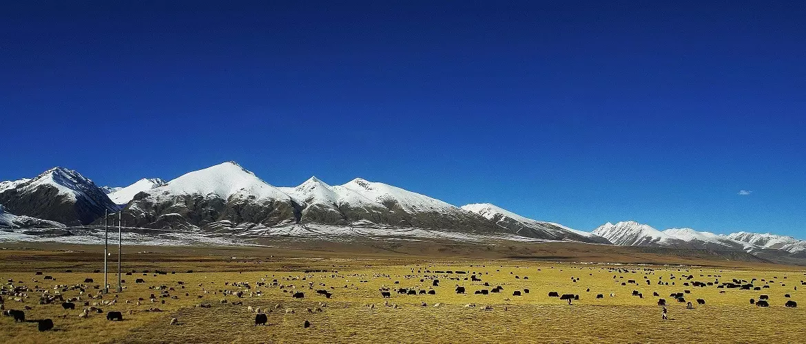The scenery along Qinghai Tibet Railway - near Nyenchen Tanglha Mountain Ranges.