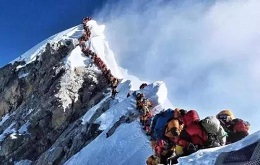 Climbers waited in
        line to climb Mount Everest.