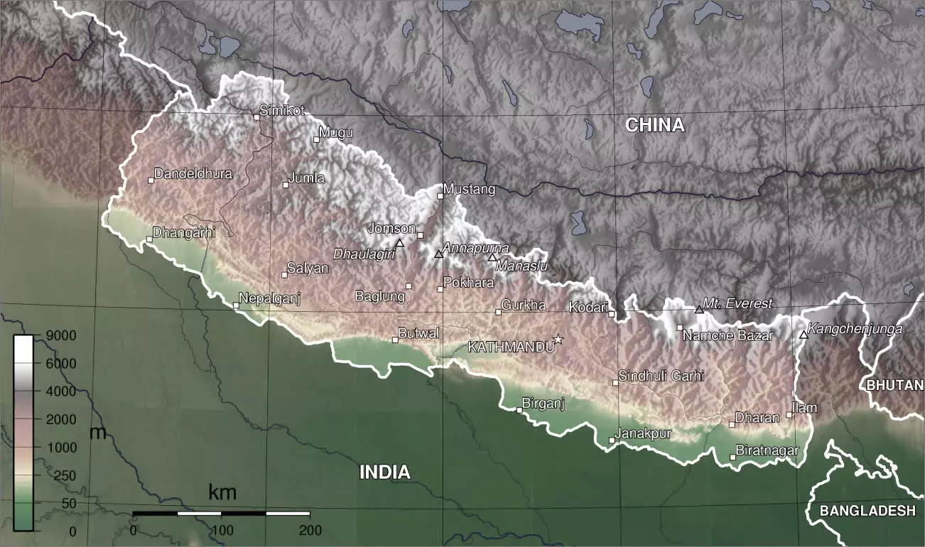 Nepal terrian map