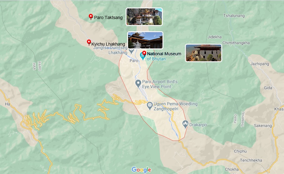 Paro tourist map with attractions