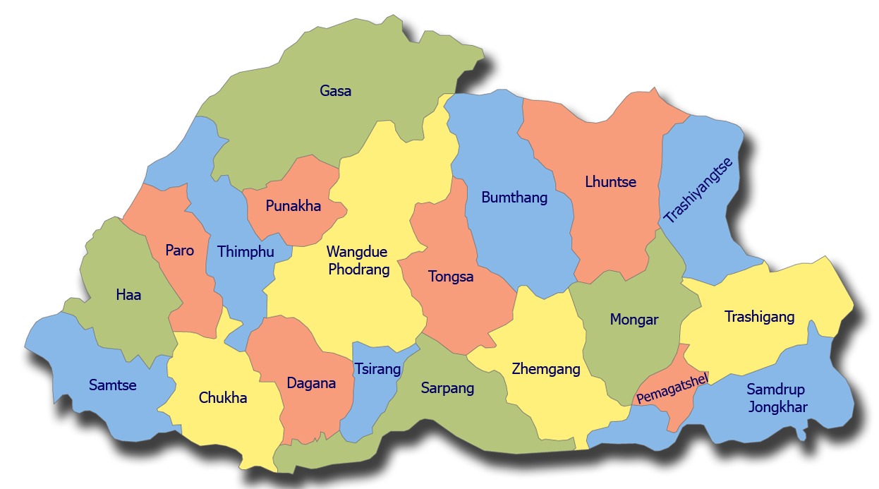 Political map of Bhutan