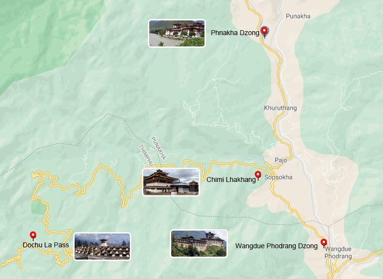 Punakha tourist Map  