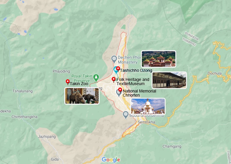 Thimphu tourist Map with attractions