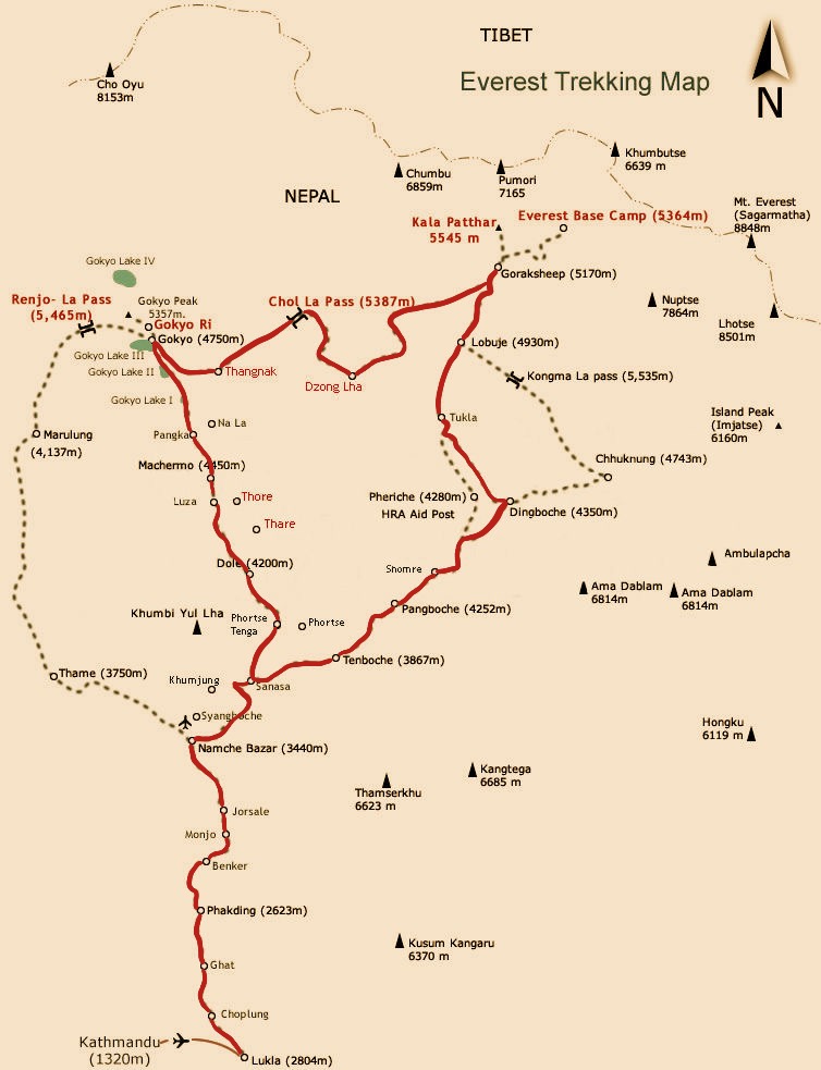 Everest Base Camp Trekking Map via Gokyo