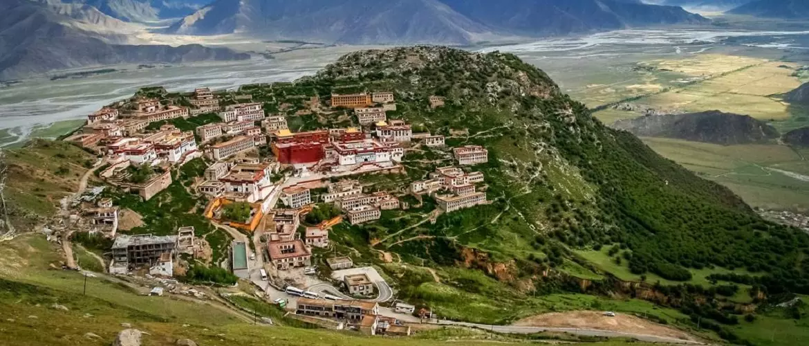 Far view of Ganden Monastery