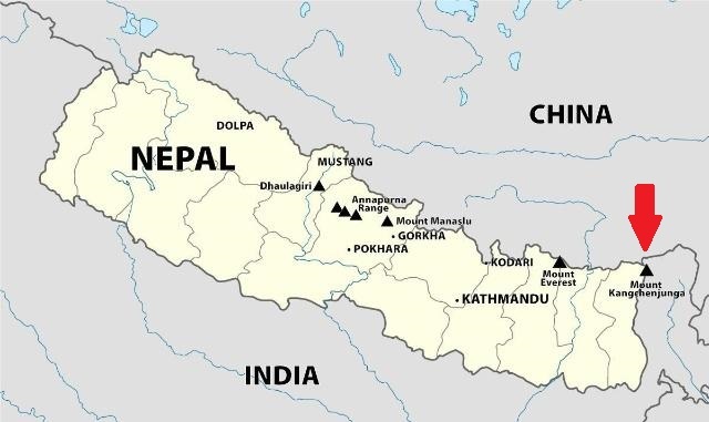 Kanchenjunga on a border map.