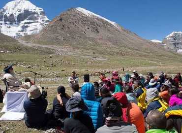 Sadhguru and a group of worshippers at Mt.Kailash