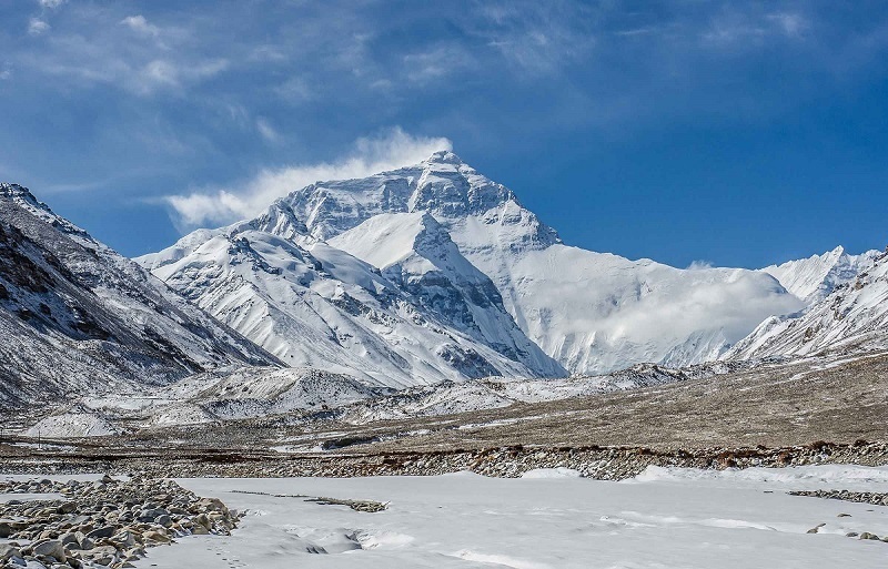 The snow-capped Everest shows the majesty of nature.