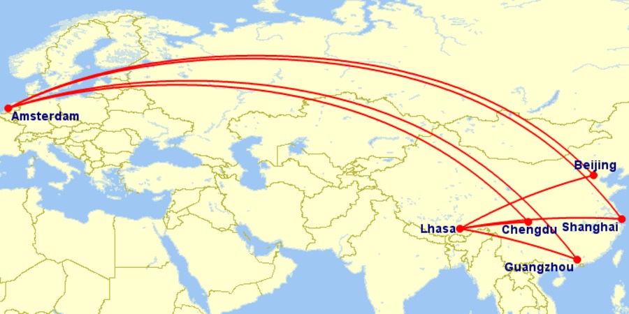 Netherlands to Tibet via mainland China