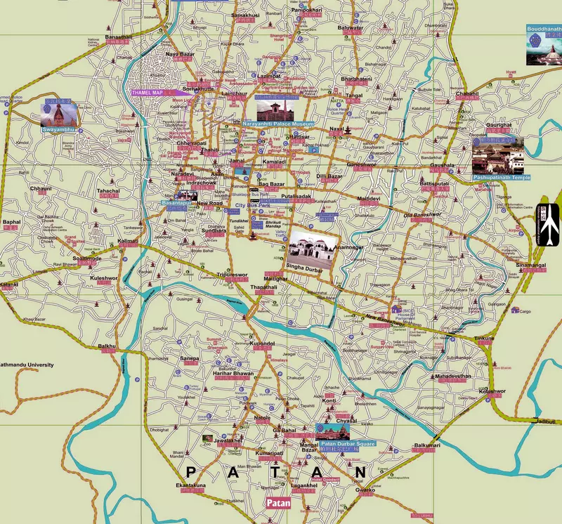 Kathmandu tourist map with major attractions