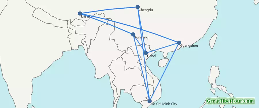 Air route from Vietnam to Tibet