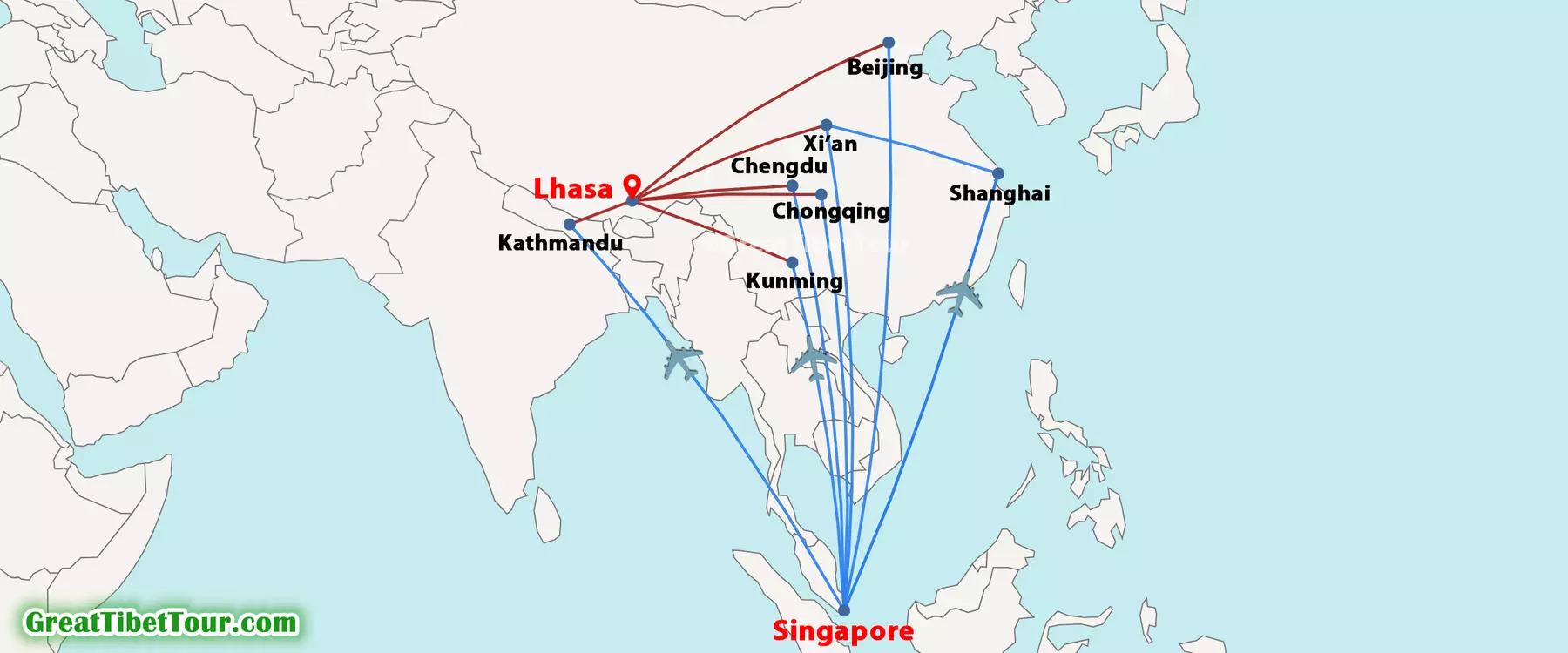 Singapur nach Tibet