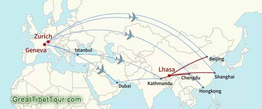 Fly from switzerland to mainland China and Kathmandu