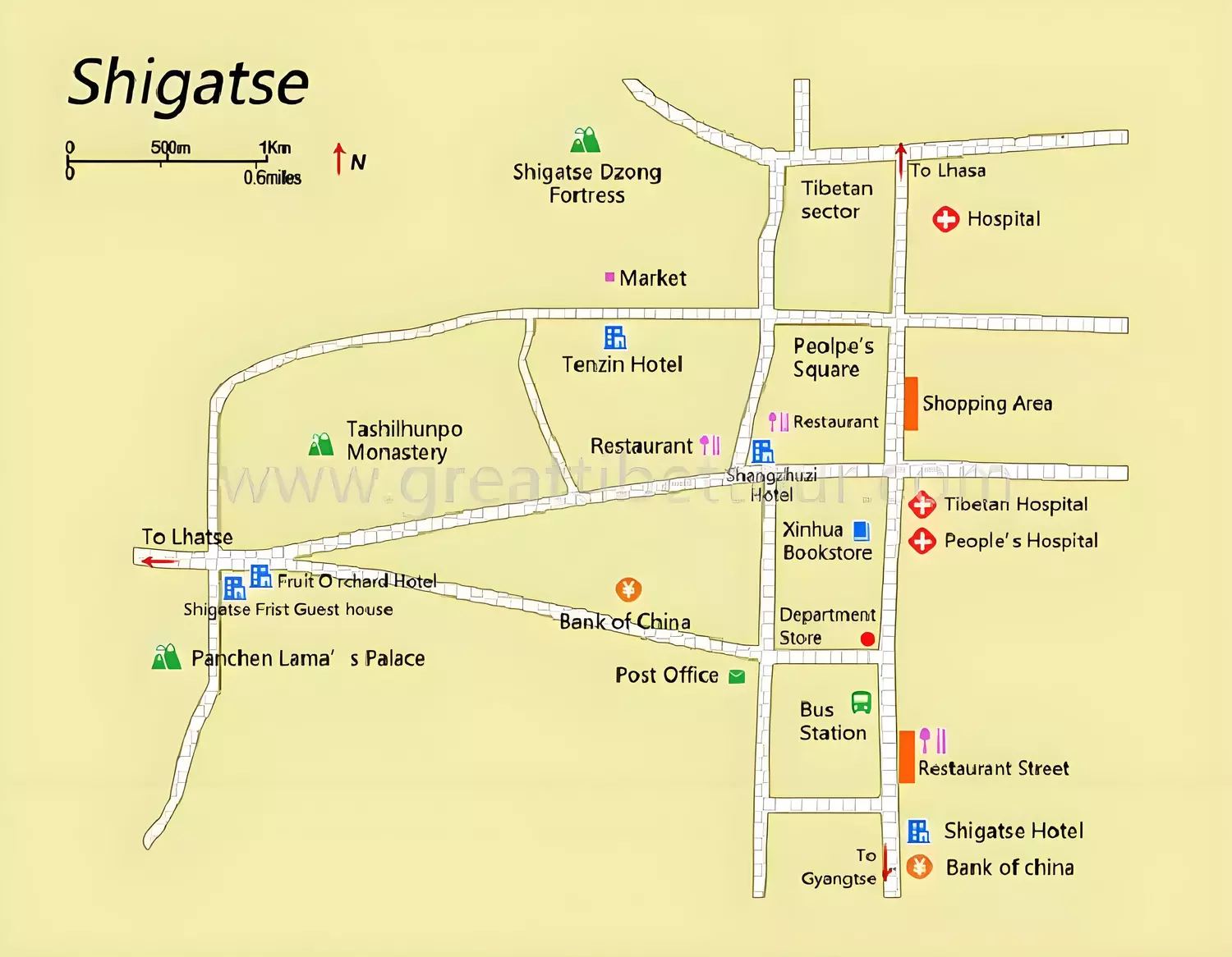Shigatse map of downtown Shigatse map of downtown
