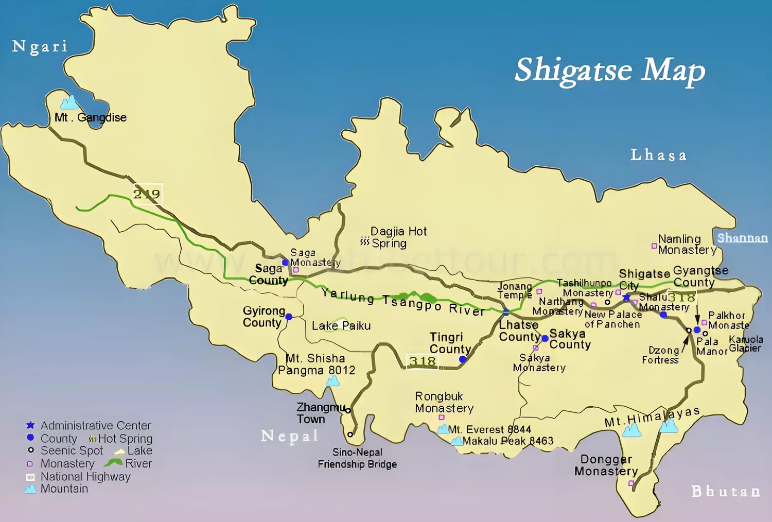 Nearby attractions and counties of Shigatse. Nearby attractions and counties of Shigatse.