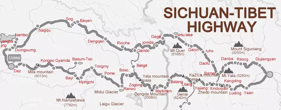 map of Sichuan-Tibet Highway