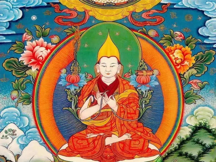 Maître Tsongkhapa sur un thangka