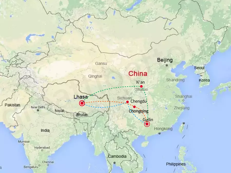 Guilin to Lhasa flight routes